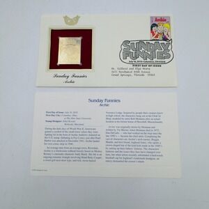 ARCHIE SUNDAY FUNNIES COMICS 22k Gold Replica 1st Day Issue Stamp USA USPS 2010
